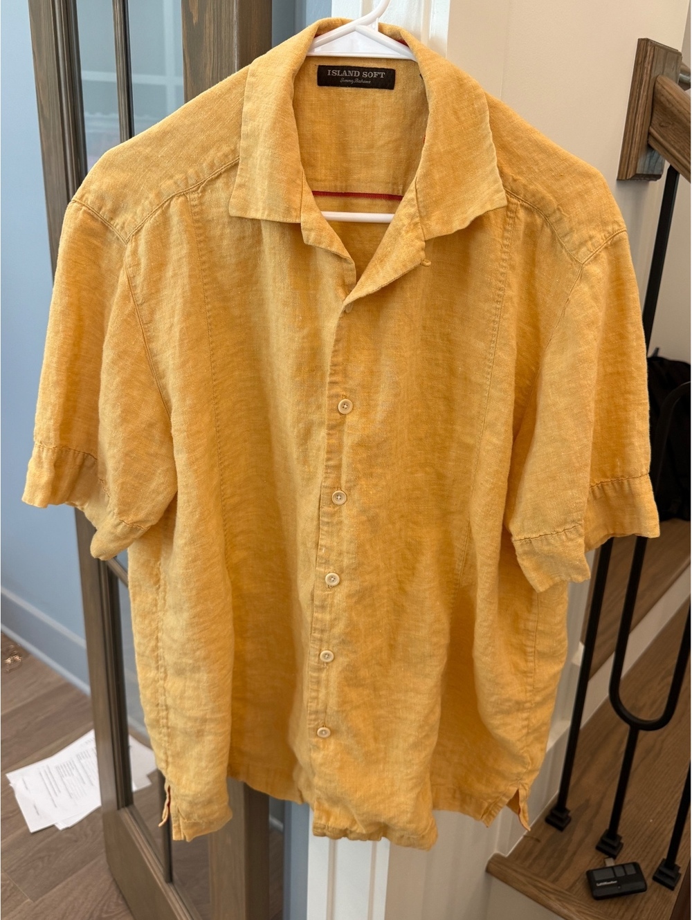 Tommy Bahama Island Soft Yellow Linen Short Sleeve Shirt Medium